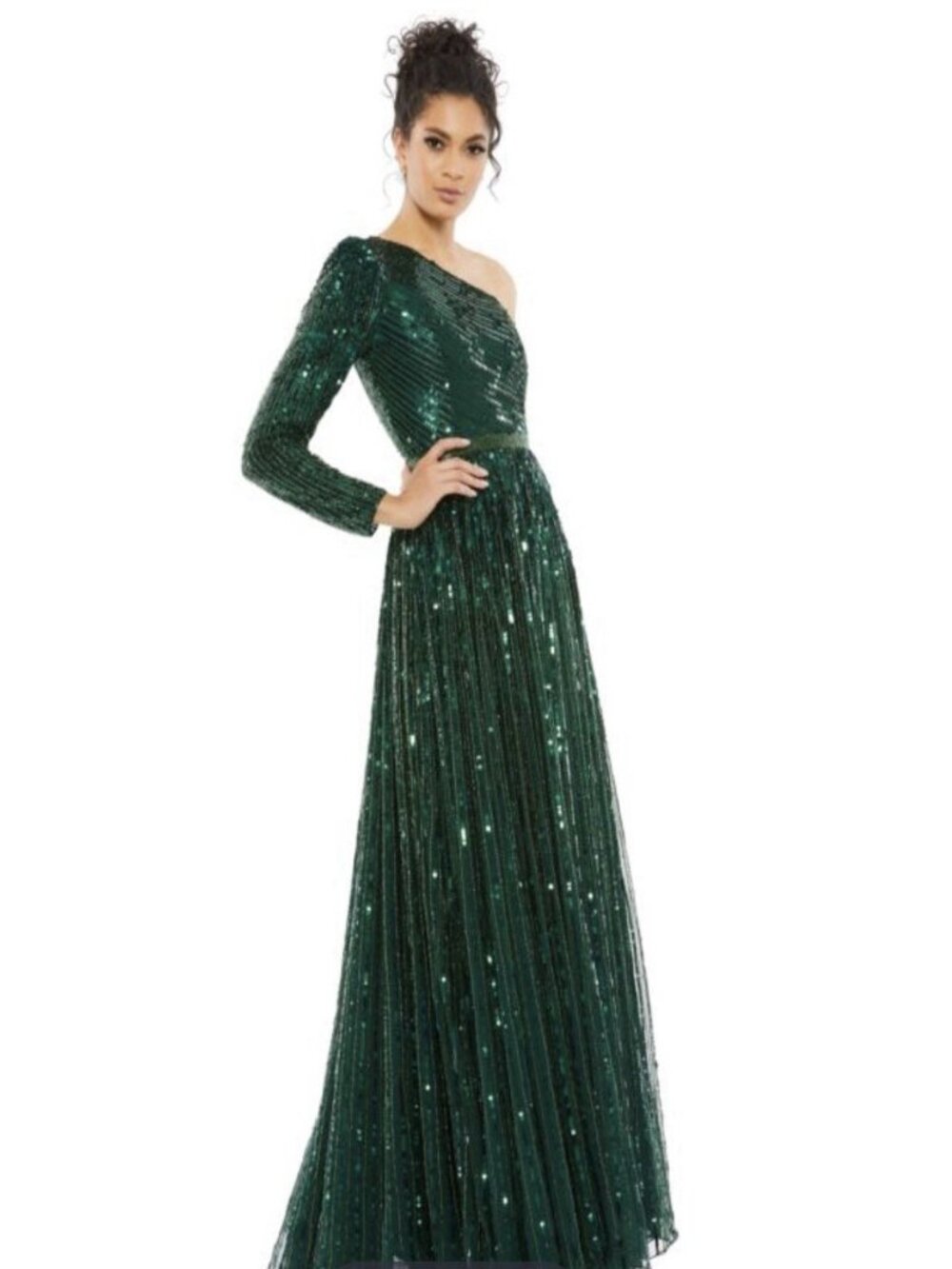 Mac Duggal Gown Dress Size 16 Green One Shoulder‎ Embellished Sequin 5608 $698